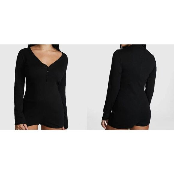 PINK x Victoria's Secret Women's Sz XL Black Heart Eyelette Romper Sleepwear - Picture 12 of 12